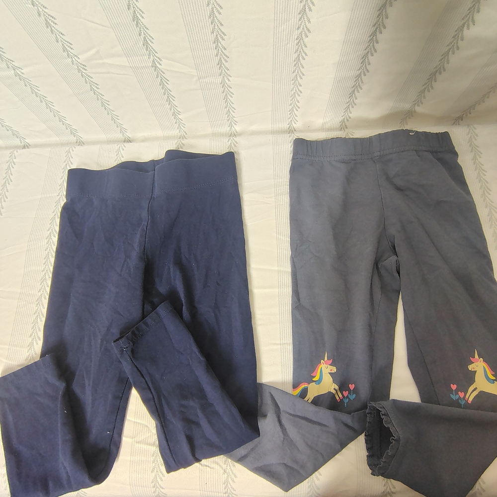 BUNDLE-2 Pairs Size 4t Leggings - Solid Navy Blue and Gray With Unicorn Knees 😍